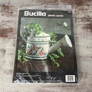 New Vintage Bucilla 1994 Plastic Canvas Watering Can Vase 6124 kit 90s 1990s